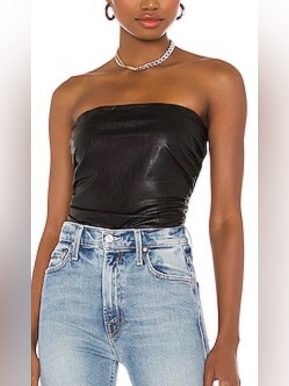Amanda Uprichard x revolve palma faux leather ruched tube top black size small